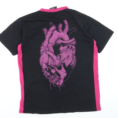 TC Threads Men's Black & Pink Gothic Skull Graphic Cotton T-Shirt Medium
