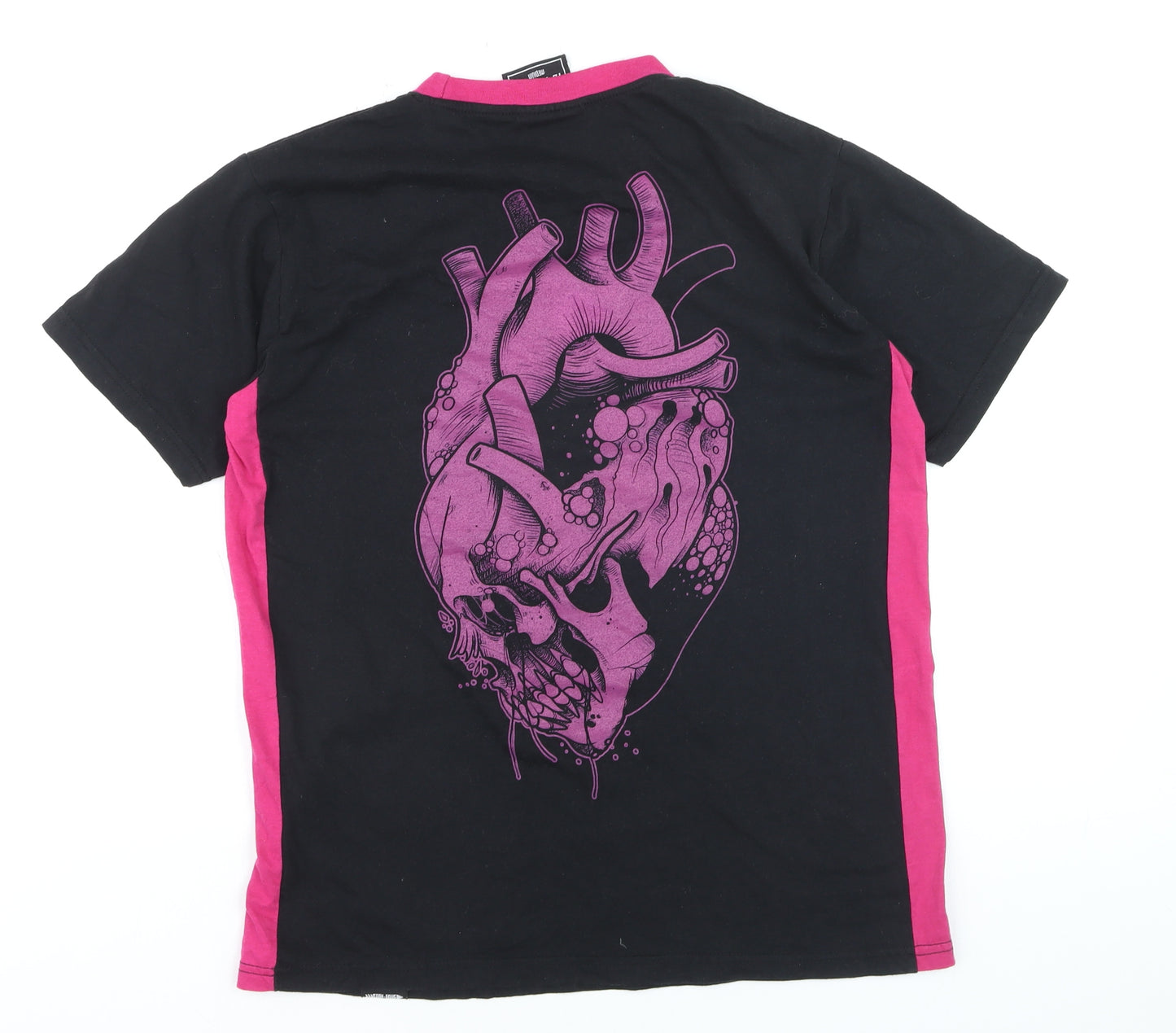 TC Threads Men's Black & Pink Gothic Skull Graphic Cotton T-Shirt Medium