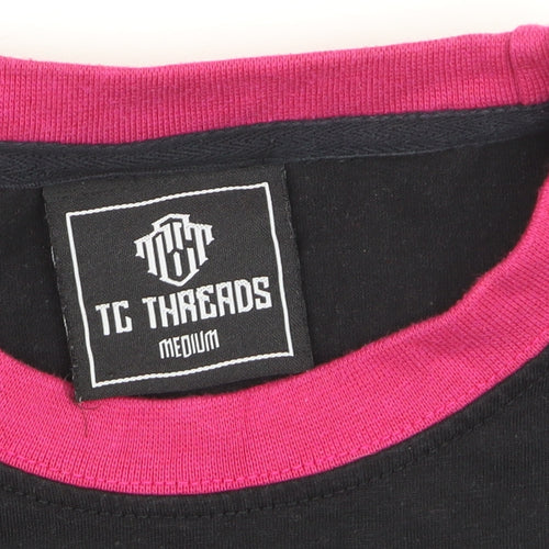 TC Threads Men's Black & Pink Gothic Skull Graphic Cotton T-Shirt Medium