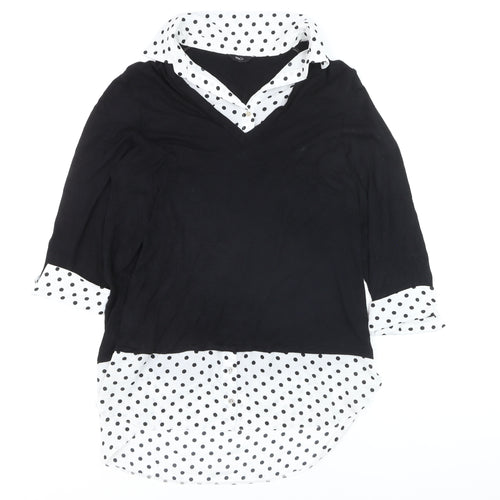 M&Co Women’s Black Polka Dot V-Neck Blouse Size 12 Classic Style
