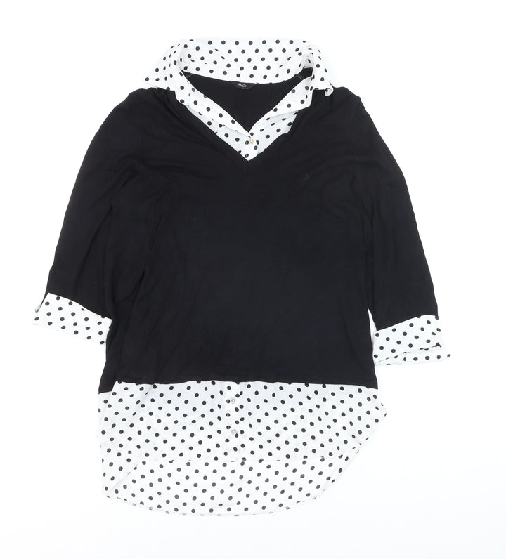 M&Co Women’s Black Polka Dot V-Neck Blouse Size 12 Classic Style