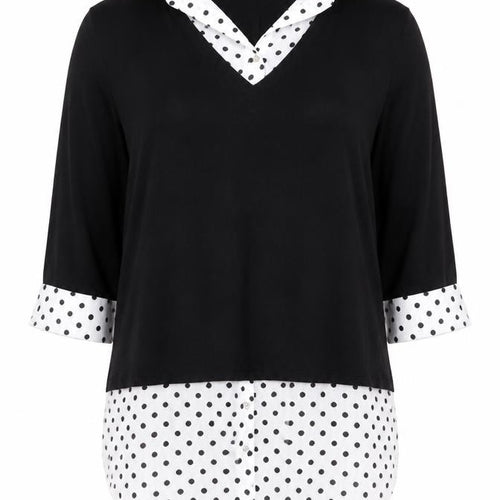 M&Co Women’s Black Polka Dot V-Neck Blouse Size 12 Classic Style
