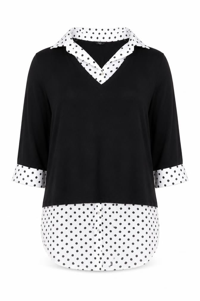 M&Co Women’s Black Polka Dot V-Neck Blouse Size 12 Classic Style
