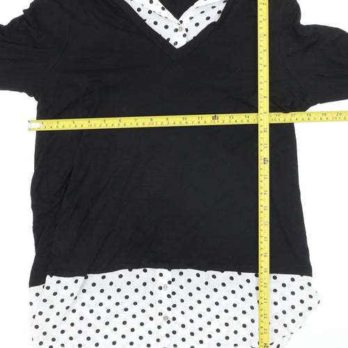 M&Co Women’s Black Polka Dot V-Neck Blouse Size 12 Classic Style