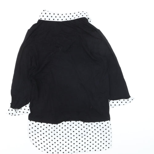 M&Co Women’s Black Polka Dot V-Neck Blouse Size 12 Classic Style