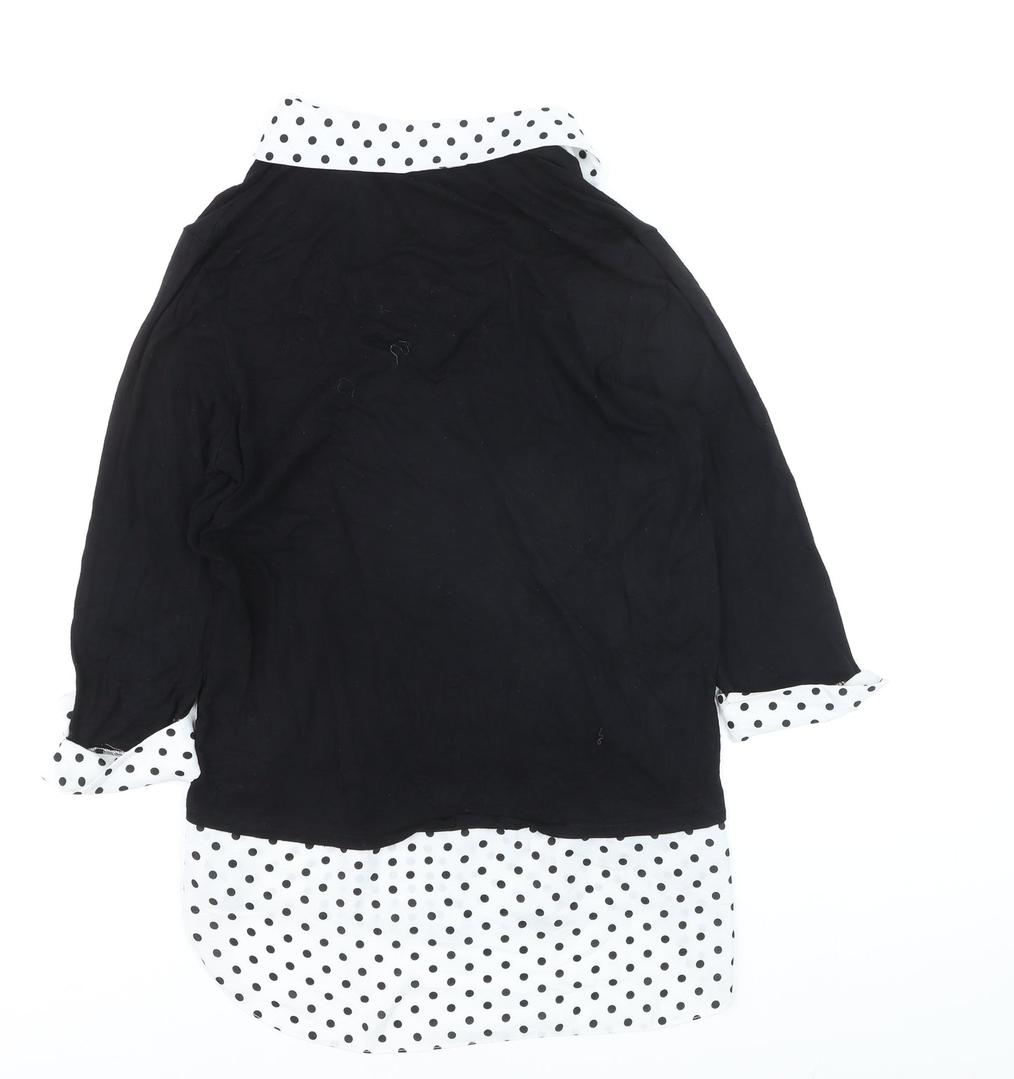 M&Co Women’s Black Polka Dot V-Neck Blouse Size 12 Classic Style