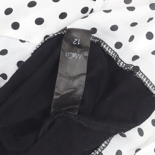 M&Co Women’s Black Polka Dot V-Neck Blouse Size 12 Classic Style