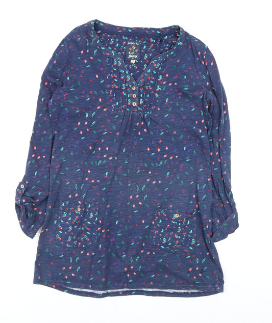 Mantaray Women's Blue Floral Cotton Tunic Blouse Size 10