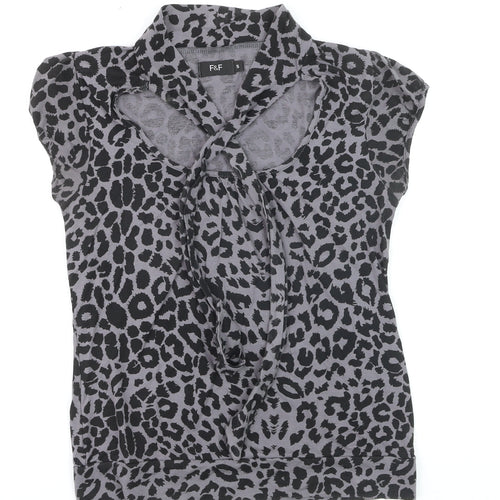 F&F Women’s Grey Animal Print Short Sleeve Collared Camisole Blouse Size S