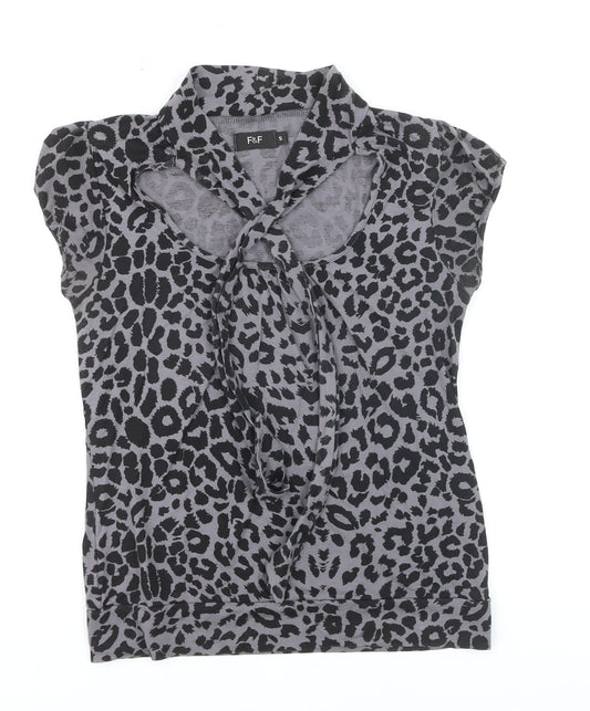 F&F Women’s Grey Animal Print Short Sleeve Collared Camisole Blouse Size S