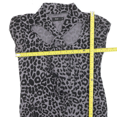 F&F Women’s Grey Animal Print Short Sleeve Collared Camisole Blouse Size S