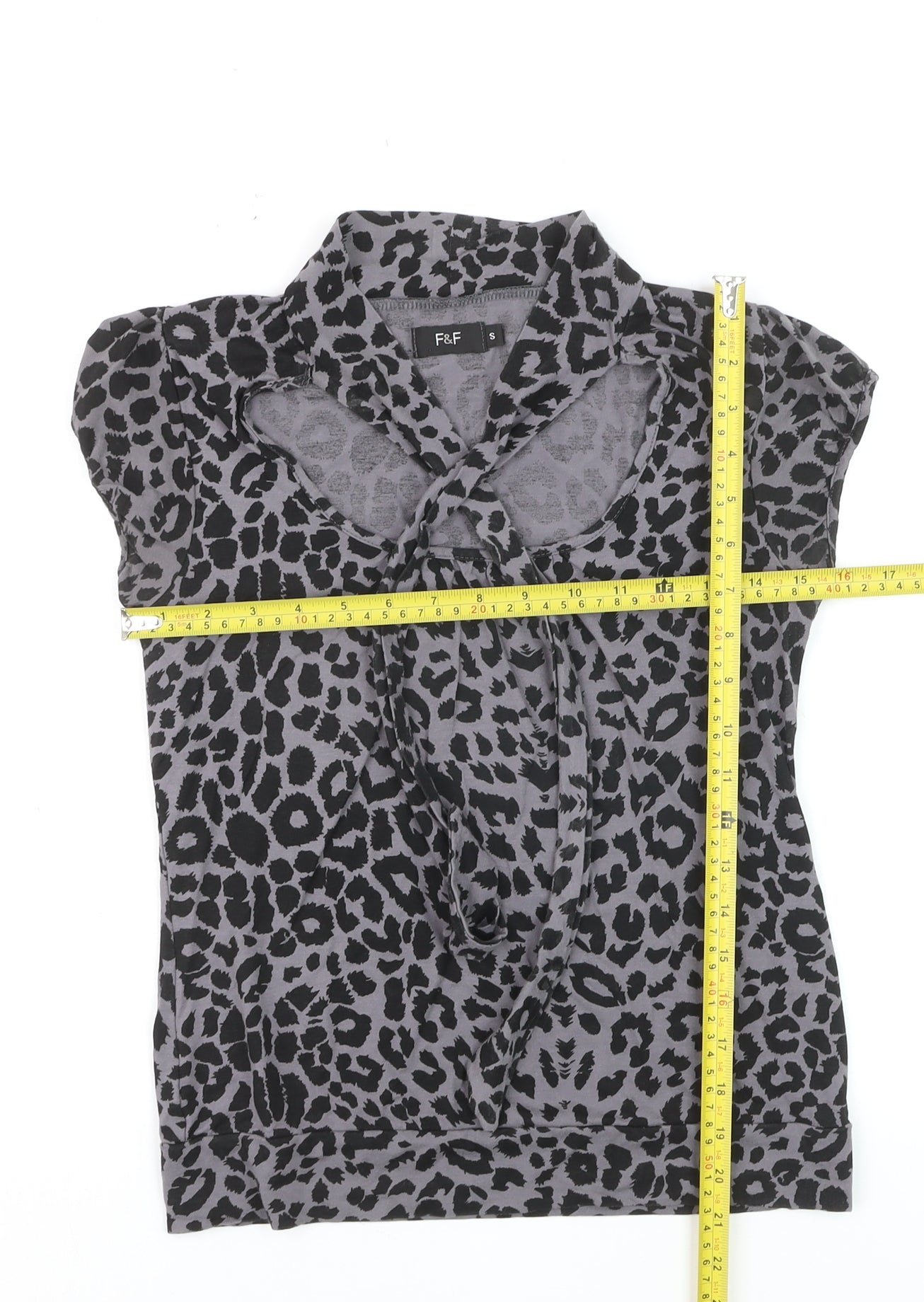 F&F Women’s Grey Animal Print Short Sleeve Collared Camisole Blouse Size S