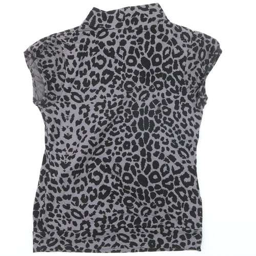 F&F Women’s Grey Animal Print Short Sleeve Collared Camisole Blouse Size S