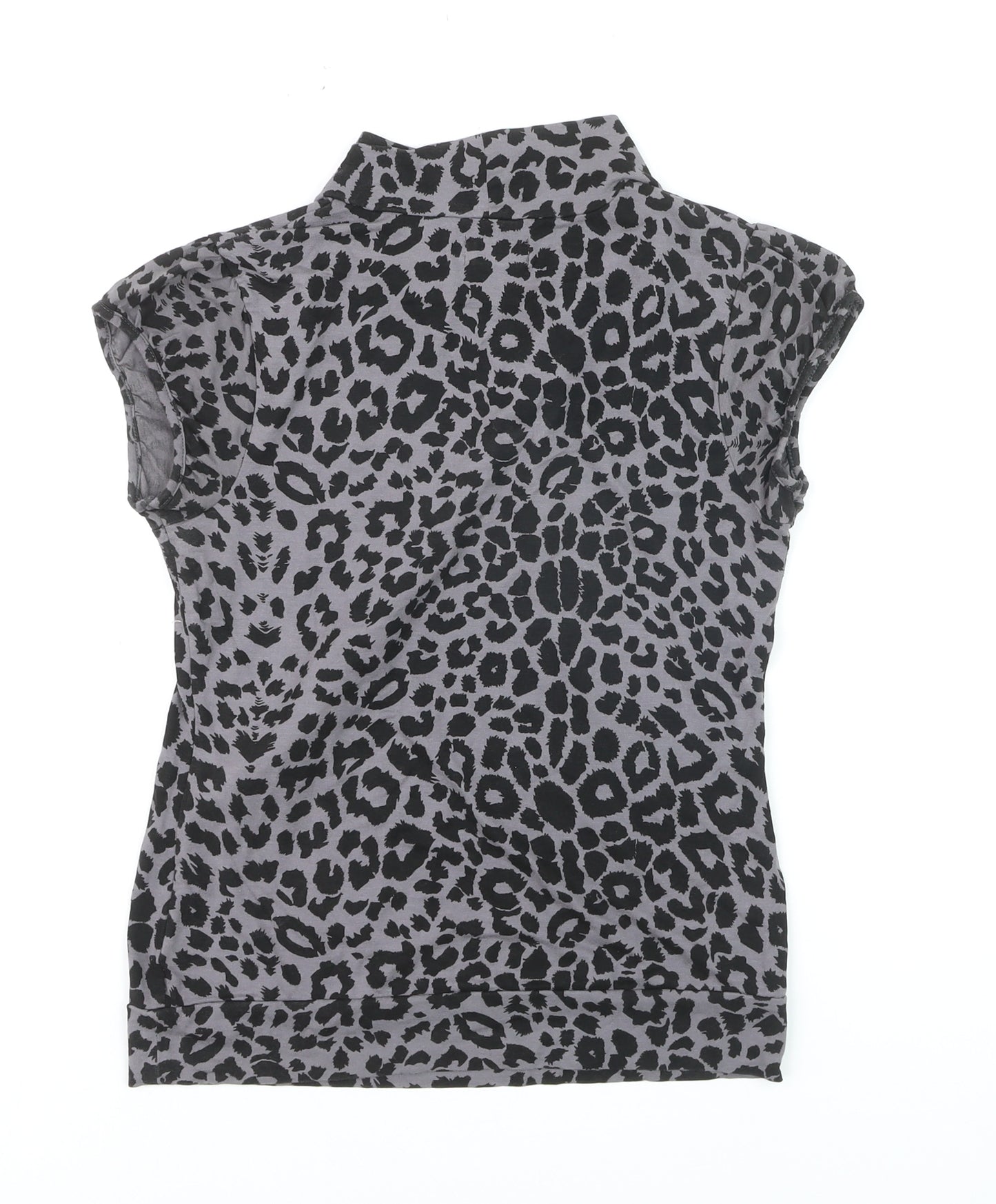 F&F Women’s Grey Animal Print Short Sleeve Collared Camisole Blouse Size S