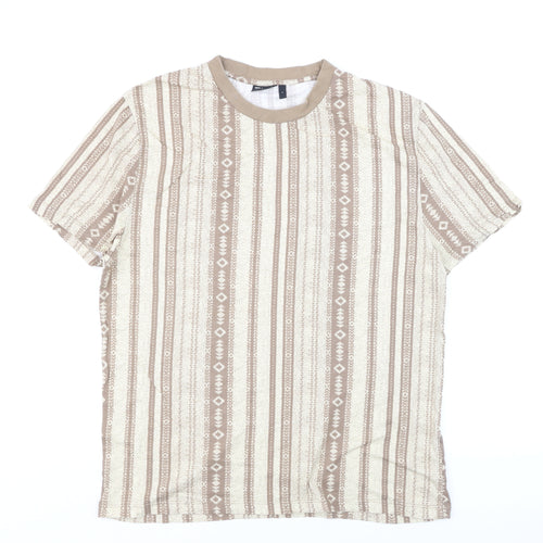 ASOS DESIGN Men's Beige Aztec Geometric Cotton Crew Neck T-Shirt Size S