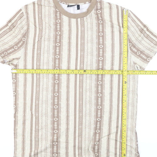 ASOS DESIGN Men's Beige Aztec Geometric Cotton Crew Neck T-Shirt Size S
