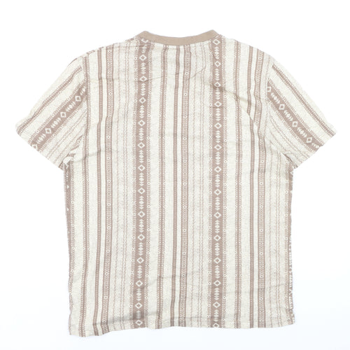 ASOS DESIGN Men's Beige Aztec Geometric Cotton Crew Neck T-Shirt Size S