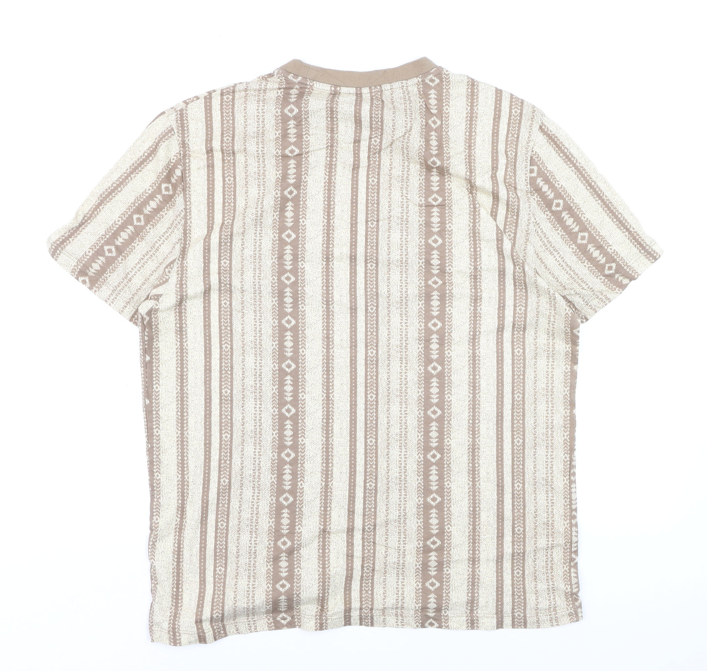 ASOS DESIGN Men's Beige Aztec Geometric Cotton Crew Neck T-Shirt Size S