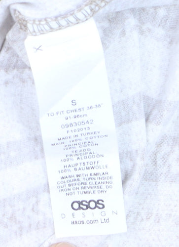 ASOS DESIGN Men's Beige Aztec Geometric Cotton Crew Neck T-Shirt Size S