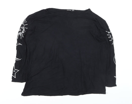 Boohoo Womens Black Celestial Print Long Sleeve T-Shirt Size 20