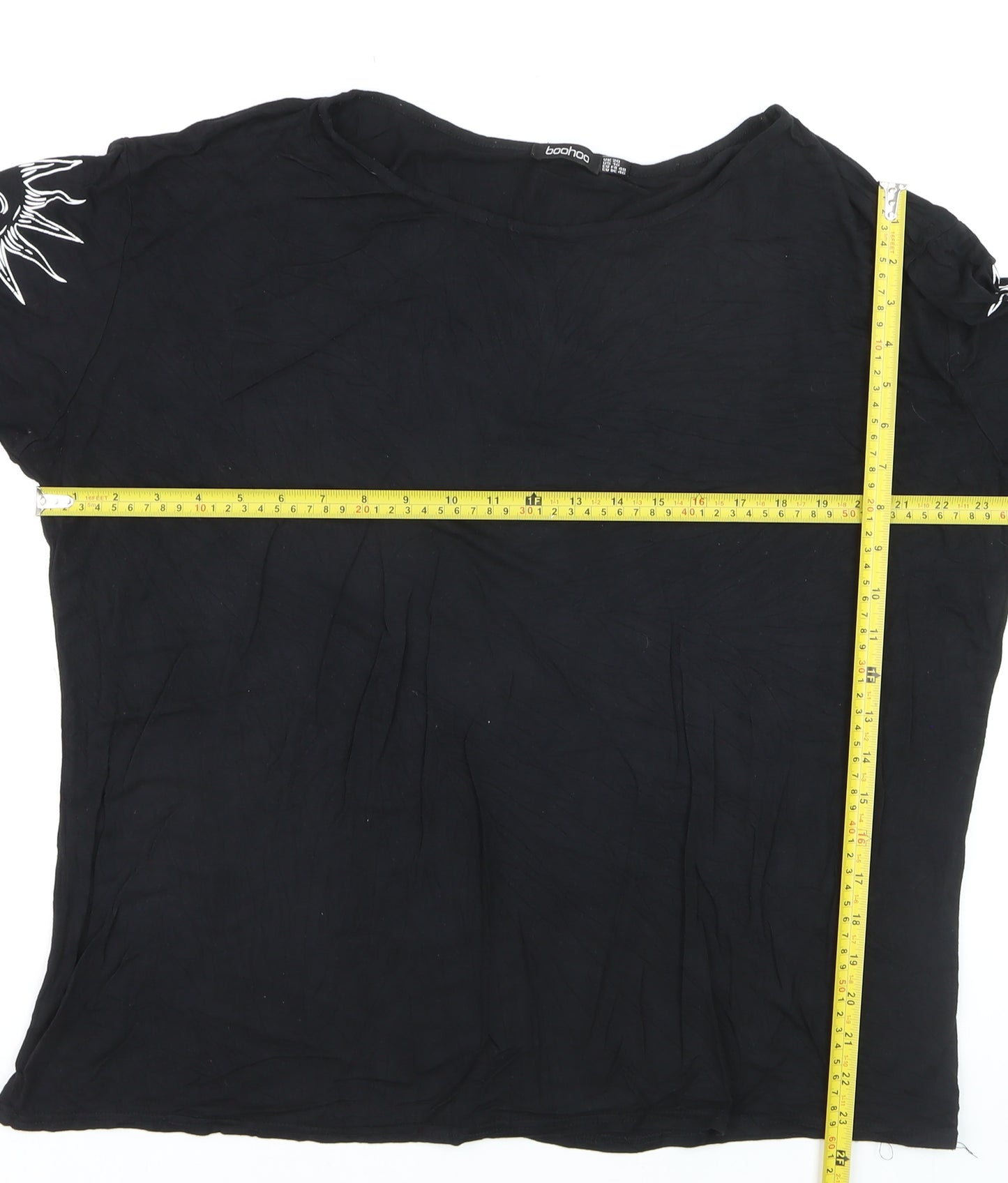 Boohoo Womens Black Celestial Print Long Sleeve T-Shirt Size 20