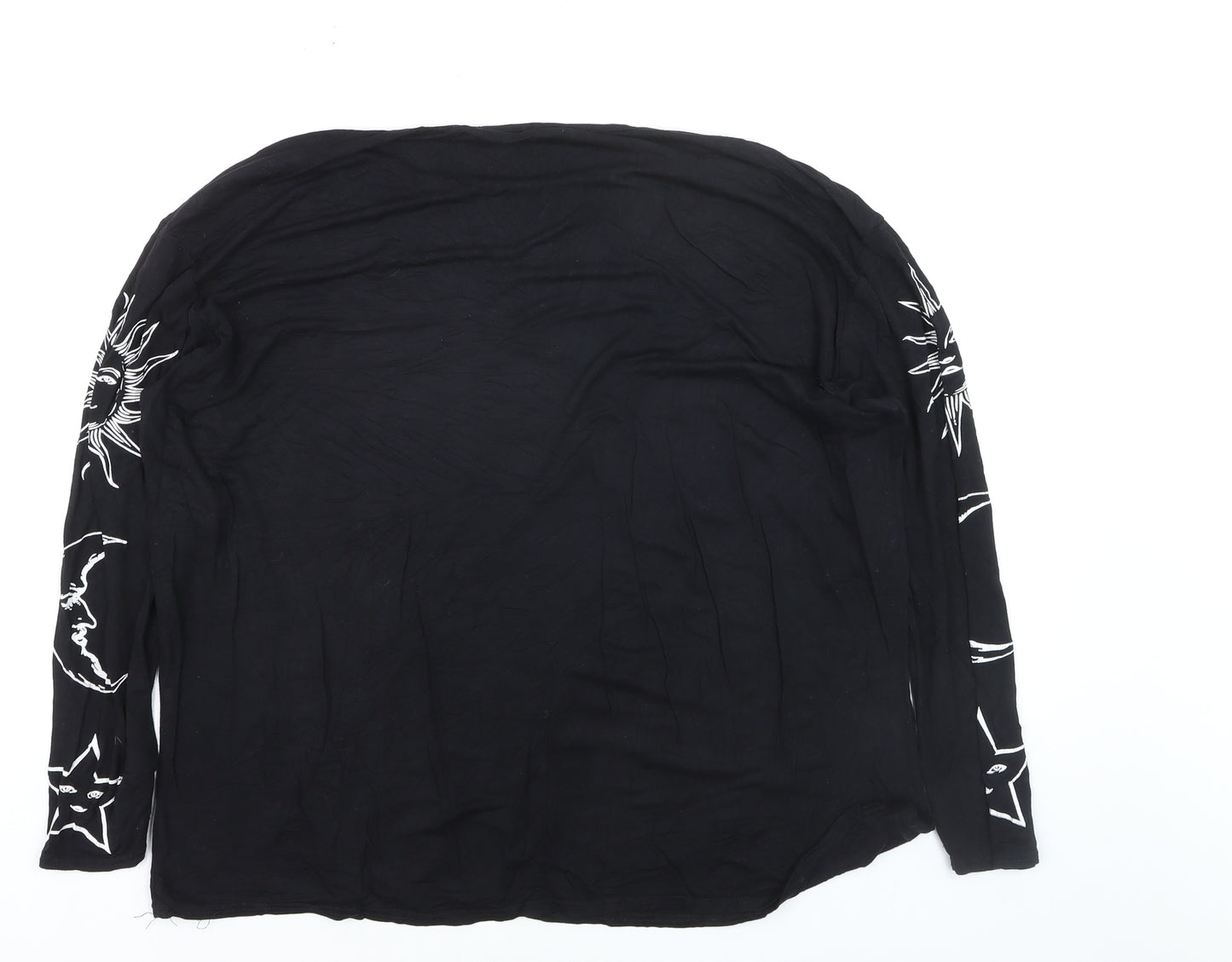 Boohoo Womens Black Celestial Print Long Sleeve T-Shirt Size 20