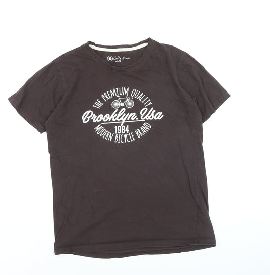 U Collection Men's Brown Brooklyn USA Graphic Cotton T-Shirt M