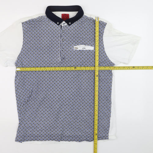 Swade Men's Blue Geometric Short Sleeve Cotton Polo 2XL