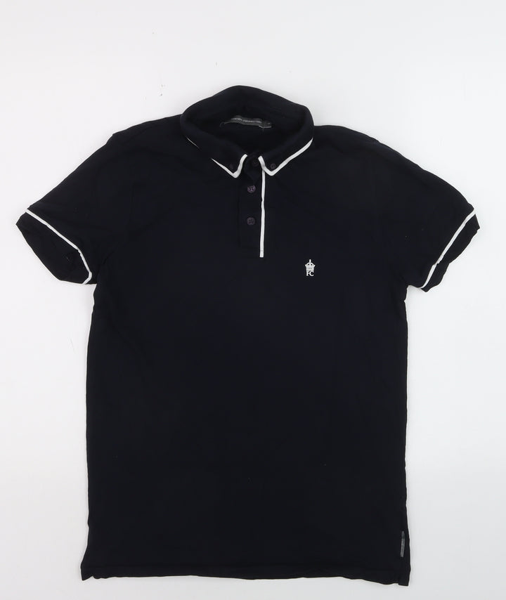 French Connection Men's Black Cotton Polo Shirt Size M Classic Fit