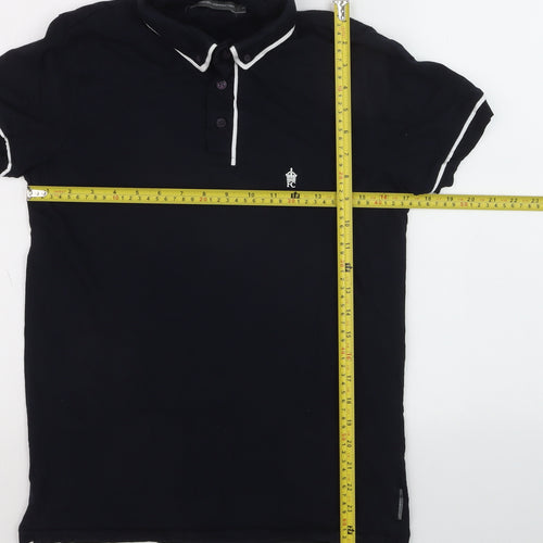 French Connection Men's Black Cotton Polo Shirt Size M Classic Fit