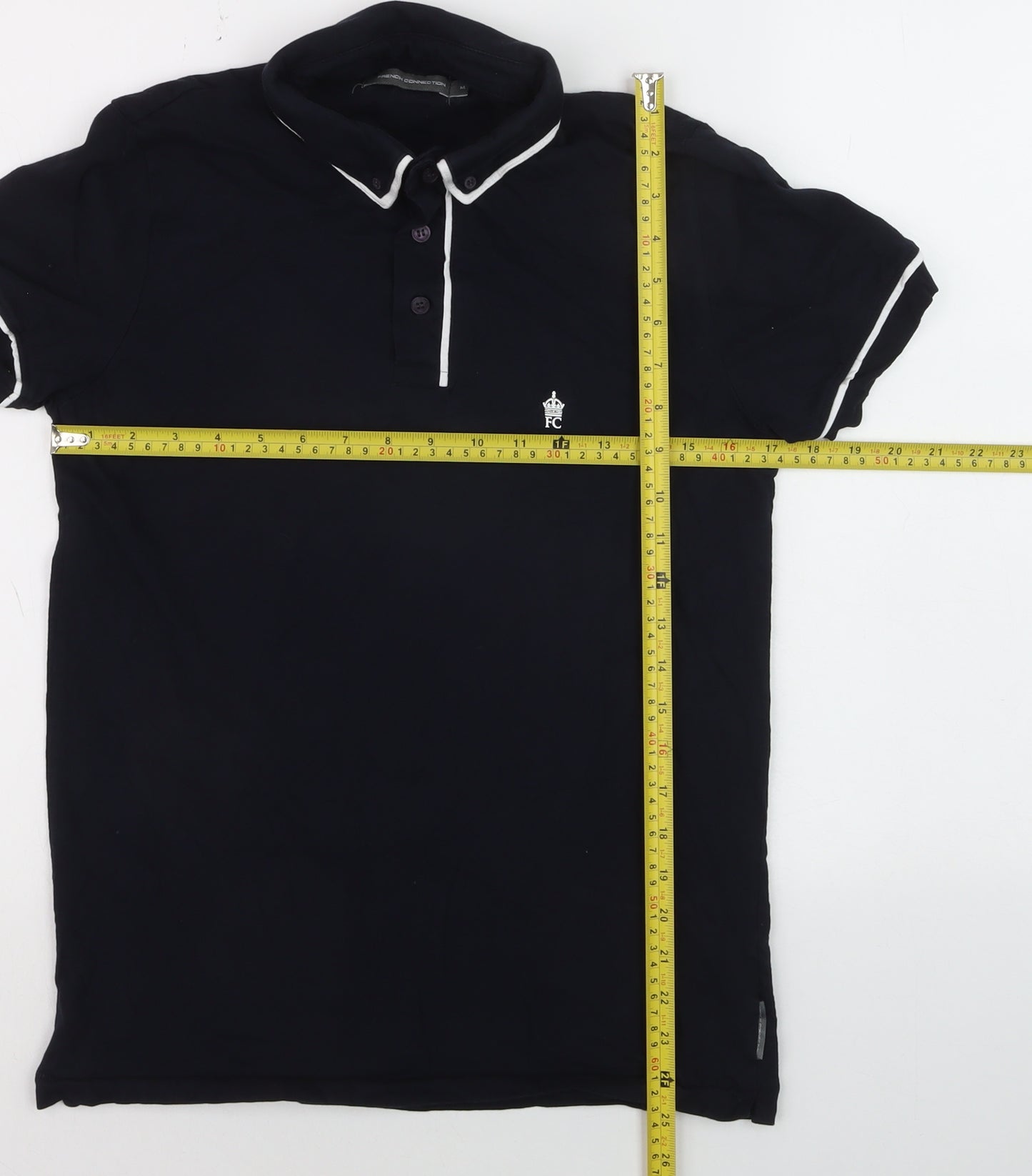French Connection Men's Black Cotton Polo Shirt Size M Classic Fit