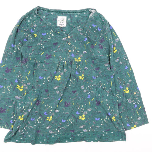 Mantaray Women’s Green Floral Cotton Tunic Blouse Size 10