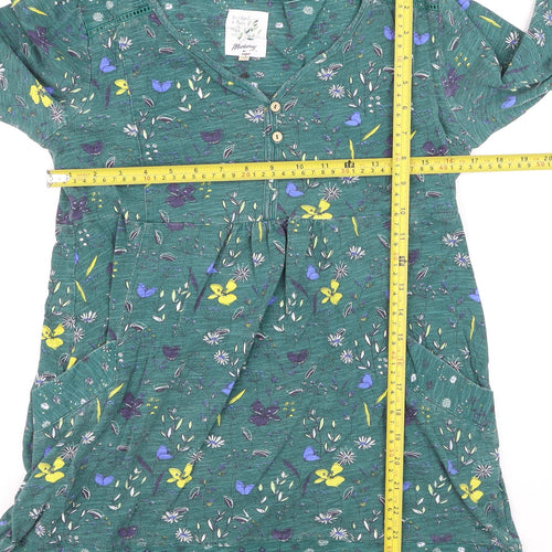 Mantaray Women’s Green Floral Cotton Tunic Blouse Size 10
