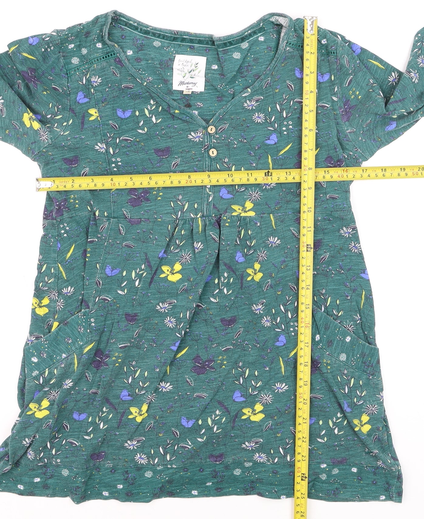 Mantaray Women’s Green Floral Cotton Tunic Blouse Size 10