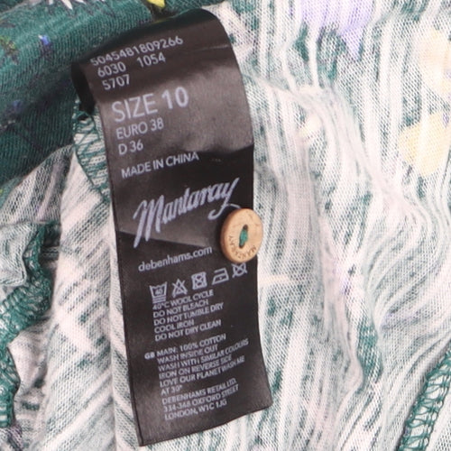 Mantaray Women’s Green Floral Cotton Tunic Blouse Size 10
