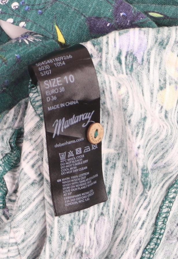 Mantaray Women’s Green Floral Cotton Tunic Blouse Size 10