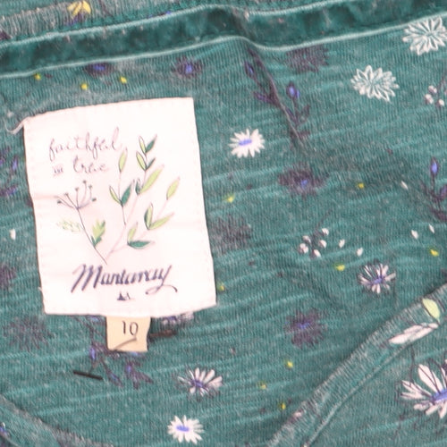 Mantaray Women’s Green Floral Cotton Tunic Blouse Size 10