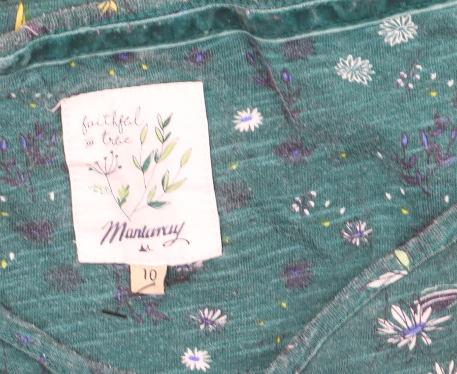 Mantaray Women’s Green Floral Cotton Tunic Blouse Size 10