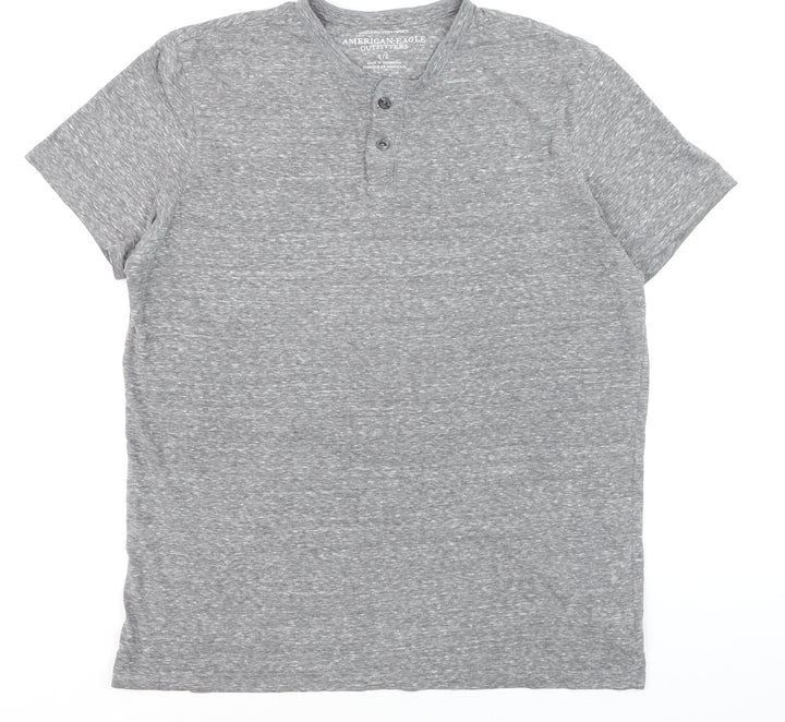 American Eagle Outfitters Men’s Grey Henley T-Shirt L Athletic Fit