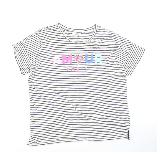 Next Women's White Striped Amour Paris T-Shirt Size 14 Cotton