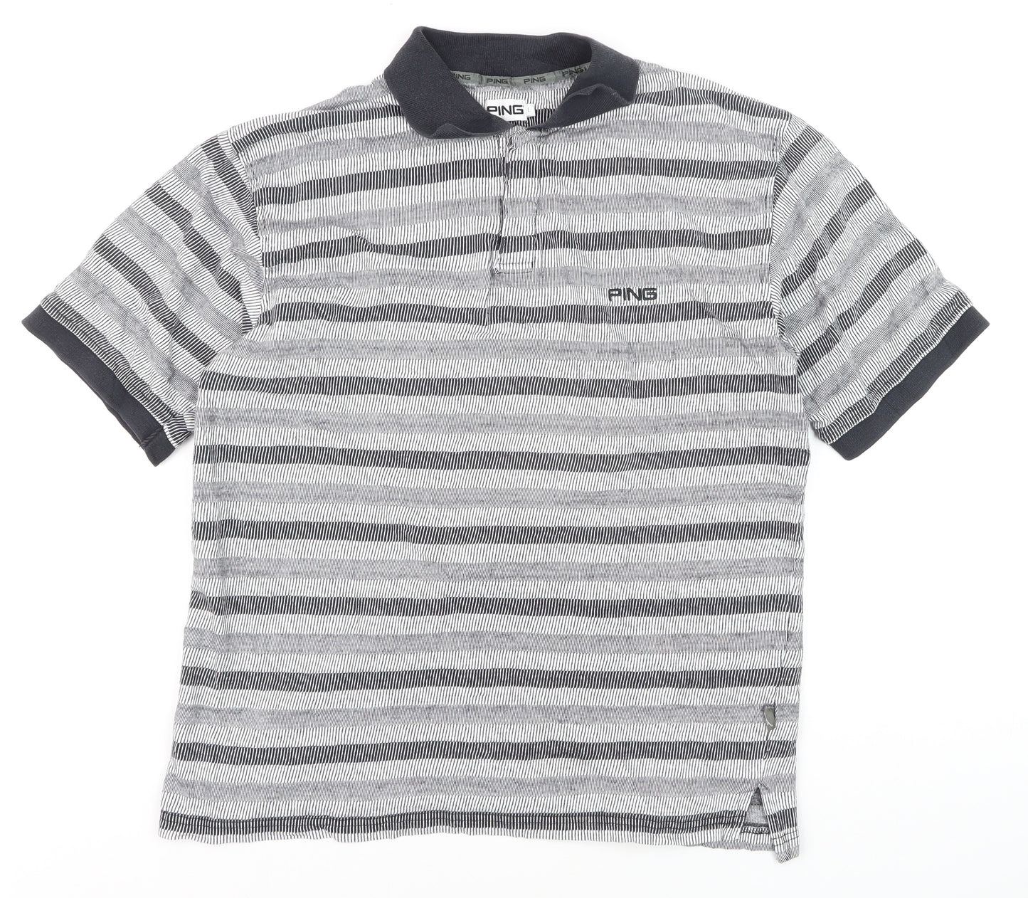 PING Men's Grey Striped Golf Polo Shirt Size L Moisture Wicking