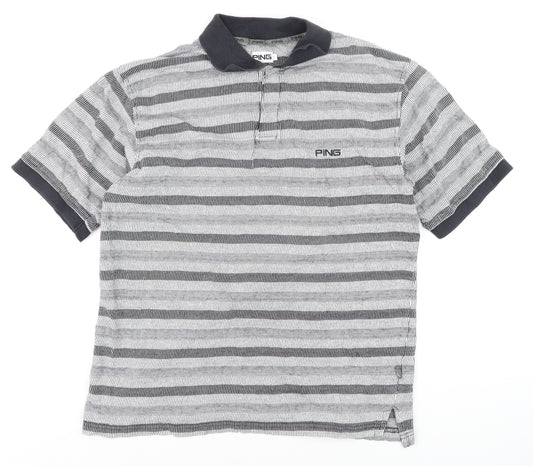 PING Men's Grey Striped Golf Polo Shirt Size L Moisture Wicking