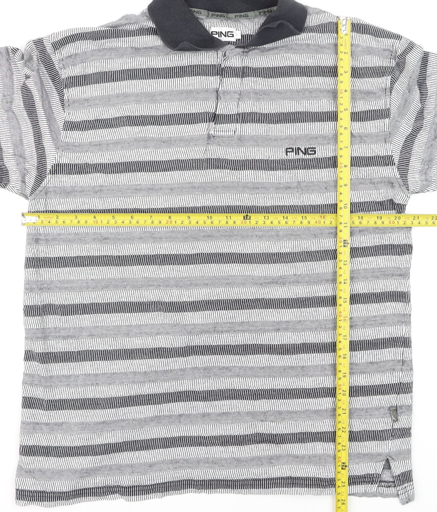 PING Men's Grey Striped Golf Polo Shirt Size L Moisture Wicking