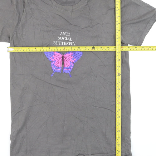 PrettyLittleThing Women's Grey 'Anti Social Butterfly' Cotton T-Shirt XS