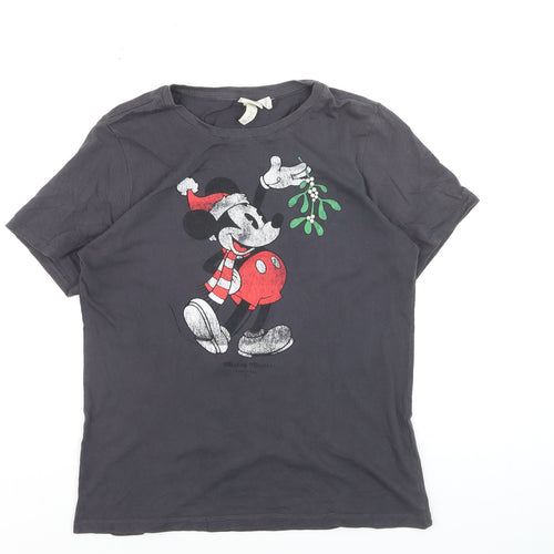 H&M Women’s Black Mickey Mouse Christmas T-Shirt UK 8