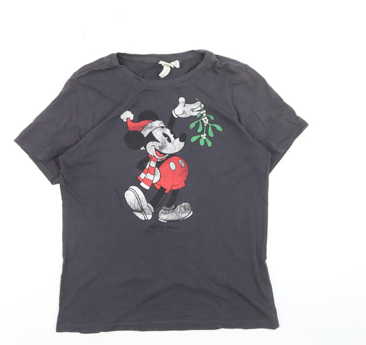 H&M Women’s Black Mickey Mouse Christmas T-Shirt UK 8
