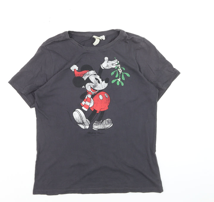 H&M Women’s Black Mickey Mouse Christmas T-Shirt UK 8