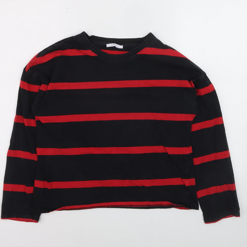 Zara Woman Black Red Striped Long Sleeve T-Shirt Medium