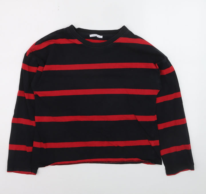 Zara Woman Black Red Striped Long Sleeve T-Shirt Medium