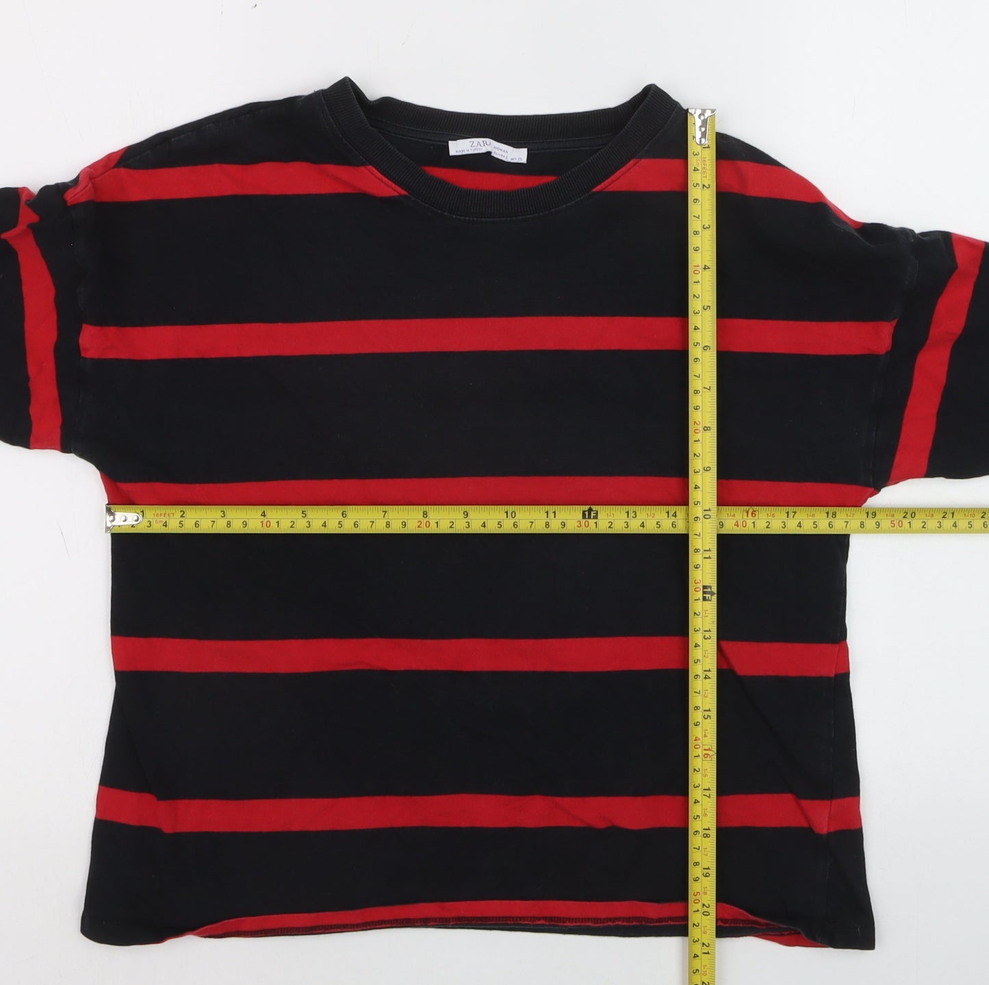Zara Woman Black Red Striped Long Sleeve T-Shirt Medium